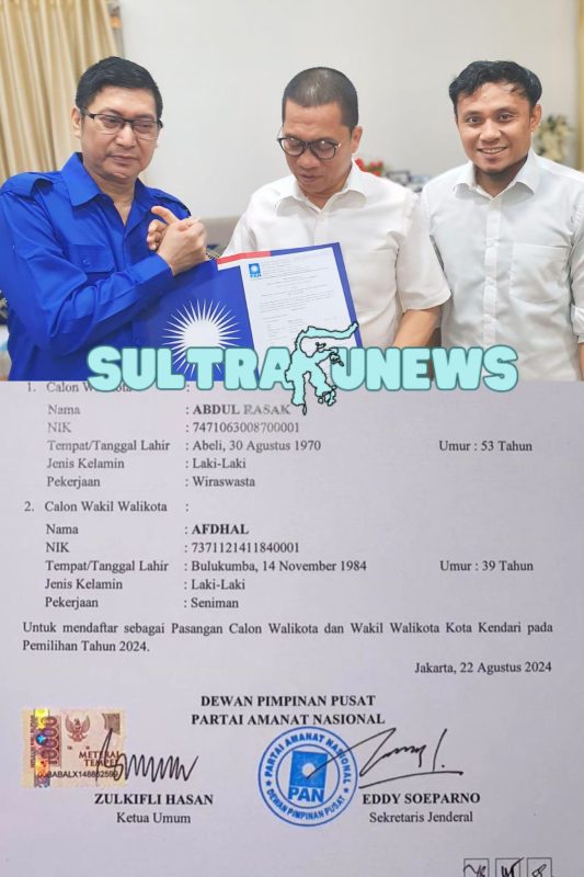 PAN Yang Sebelumnya Medukung Siska-Sudirman Resmi beralih mengusung ABDUL RASAK – AFDHAL Di Pilwali Kota Kendari