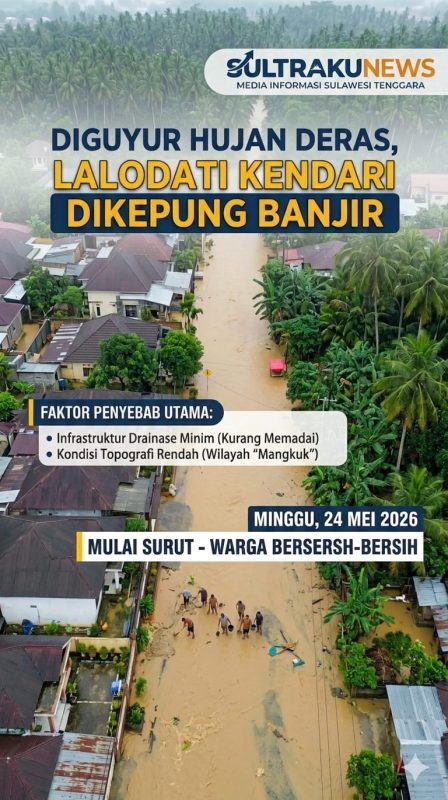 Diguyur Hujan Deras, Permukiman Warga di Lalodati Kendari Dikepung Banjir
