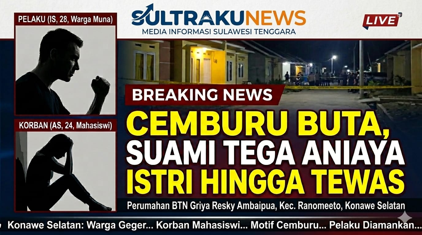 Cemburu Buta, Seorang Suami di Konawe Selatan Tega Aniaya Istri Hingga Tewas