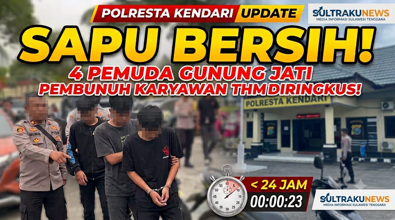 POLRESTA KENDARI SAPU BERSIH: Tak Sampai 24 Jam, 4 Pemuda Gunung Jati Pembunuh Karyawan THM Diringkus!