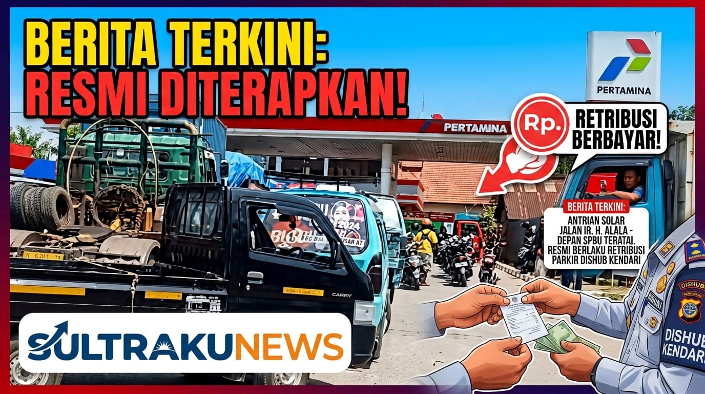 Dishub Kendari Terapkan Retribusi Parkir Bagi Antrean Kendaraan Solar di Depan SPBU Teratai